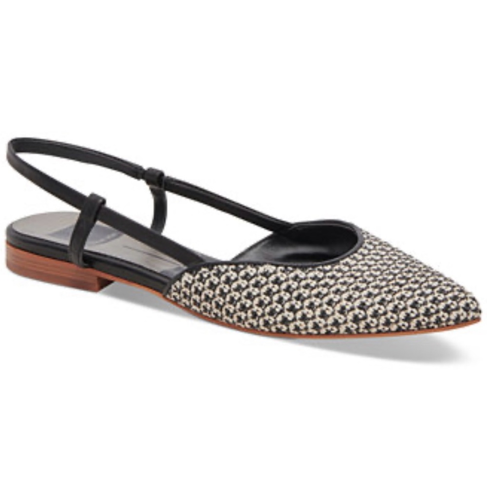 NIB Dolce Vita Narah Black/Natural Raffia Slingback Flats